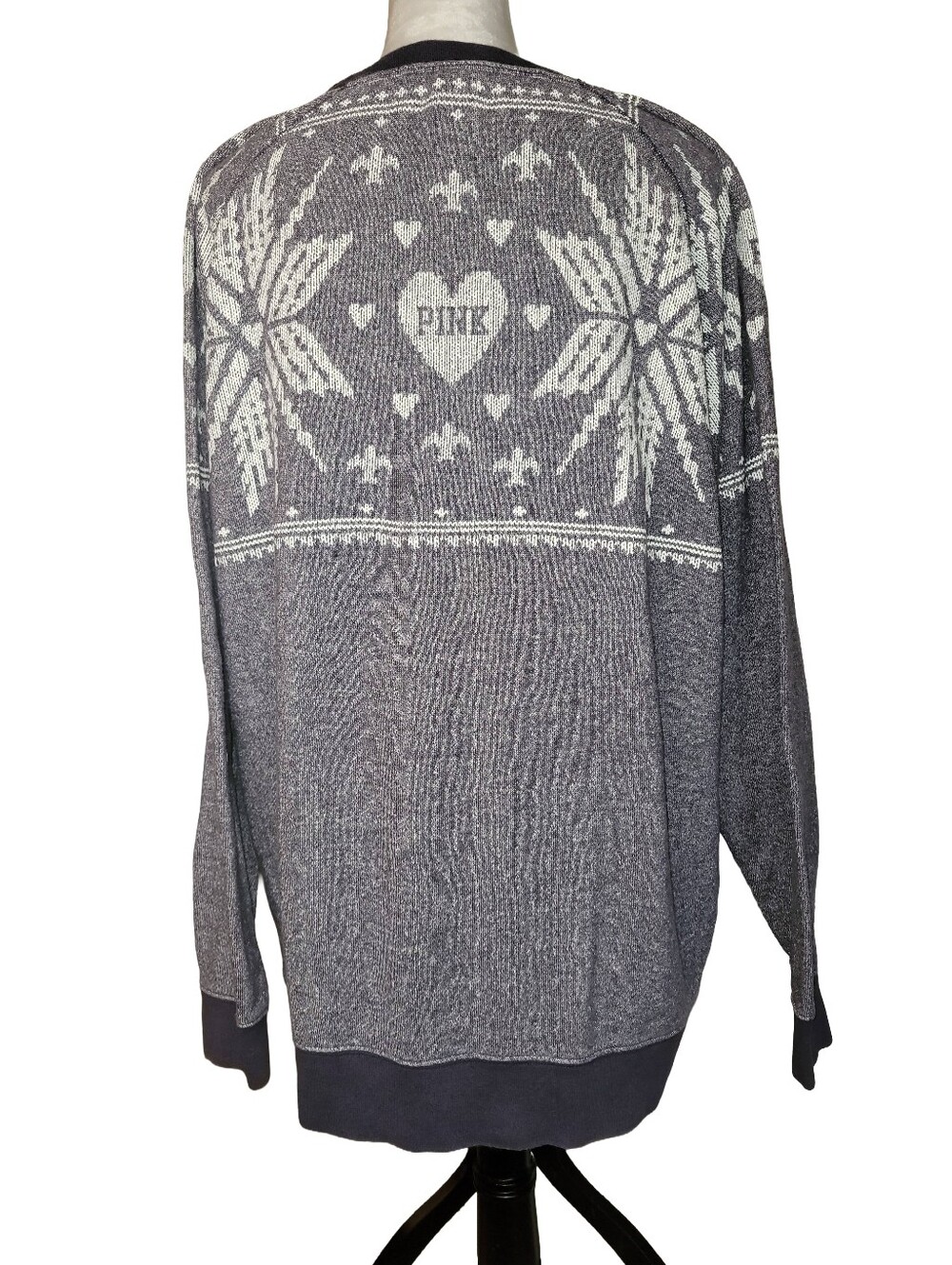 Victoria's Secret Pink Oversized Snowflake Sweater/Tunic Gray White Size Large - Picture 5 of 14